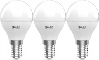 Лампа светодиодная Gauss Basic 10531152T 5.5Вт цок.:E14 шар 220B 3000K св.свеч.бел.теп. (упак.:3шт) - купить недорого с доставкой в интернет-магазине