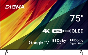 Телевизор QLED Digma 75" DM-LED75UQB31 Google TV Frameless Metal черный/черный 4K Ultra HD 60Hz MEMC DVB-T DVB-T2 DVB-C DVB-S DVB-S2 USB WiFi Smart TV - купить недорого с доставкой в интернет-магазине