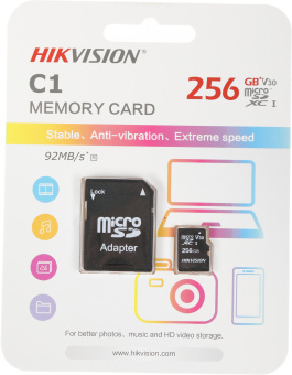 Флеш карта microSDXC 256GB Hikvision HS-TF-C1(STD)/256G/Adapter C1 V30 + adapter - купить недорого с доставкой в интернет-магазине