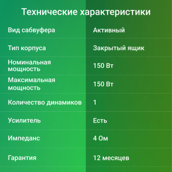 Сабвуфер автомобильный Digma DCS-80 150Вт активный (20см/8") - купить недорого с доставкой в интернет-магазине