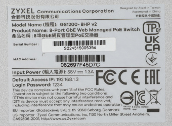 Коммутатор Zyxel GS1200-8HPV2-EU0101F (L2) 8x1Гбит/с 4PoE+ 60W управляемый - купить недорого с доставкой в интернет-магазине