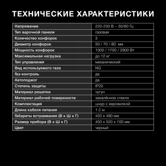 Газовая варочная поверхность Hyundai HHG 4333 BG черный - купить недорого с доставкой в интернет-магазине