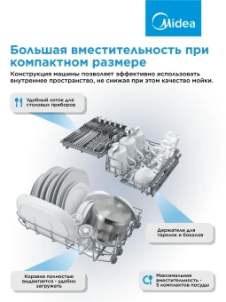Посудомоечная машина Midea MCFD55S550Bi черный (компактная) - купить недорого с доставкой в интернет-магазине
