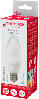 Лампа светодиодная Thomson TH-B2359 6Вт цок.:E27 свеча 220B св.свеч.бел.хол. Candle (упак.:1шт) - купить недорого с доставкой в интернет-магазине