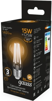 Лампа светодиодная Gauss Filament 102902115 15Вт цок.:E27 груша 220B св.свеч.бел.теп. (упак.:10шт) - купить недорого с доставкой в интернет-магазине