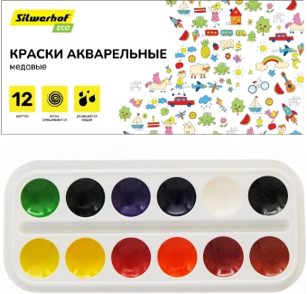 Краски акварельные Silwerhof Eco медовые 12цв. без кисти картон.кор. - купить недорого с доставкой в интернет-магазине