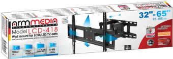 Кронштейн для телевизора Arm Media LCD-418 черный 32"-65" макс.35кг настенный поворотно-выдвижной и наклонный - купить недорого с доставкой в интернет-магазине