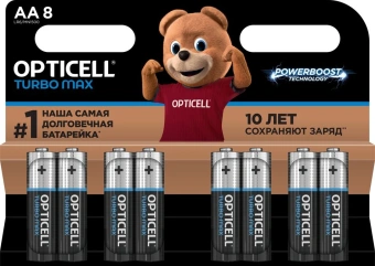 Батарея Opticell Turbo MAX LR6 AA (8шт) блистер - купить недорого с доставкой в интернет-магазине