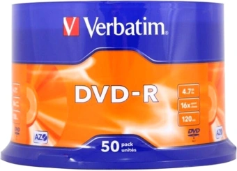 Диск DVD-R Verbatim 4.7Gb 16x Cake Box (50шт) (43548) - купить недорого с доставкой в интернет-магазине