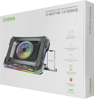 Подставка для ноутбука Digma D-NCP190-1x100RGB 19" 428x316x58мм 52дБ 2xUSB 1x 140ммFAN 1280г Fan-control металл/пластик черный - купить недорого с доставкой в интернет-магазине