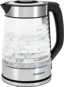 Чайник электрический Starwind SKG2111 2л. 1800Вт черный/прозрачный корпус: стекло - купить недорого с доставкой в интернет-магазине