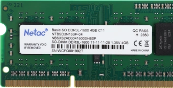 Память DDR3L 4GB 1600MHz Netac NTBSD3N16SP-04 Basic RTL PC3-12800 CL11 SO-DIMM 204-pin 1.35В single rank Ret - купить недорого с доставкой в интернет-магазине