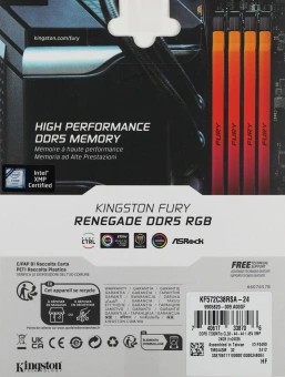 Память DDR5 24GB 7200MHz Kingston KF572C38RSA-24 Fury Renegade Silver/Black RGB RTL Gaming PC5-57600 CL38 DIMM 288-pin 1.45В single rank с радиатором Ret - купить недорого с доставкой в интернет-магазине