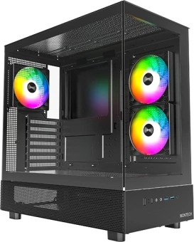 Корпус Montech XR черный без БП ATX 3x120mm 2xUSB3.0 audio bott PSU - купить недорого с доставкой в интернет-магазине