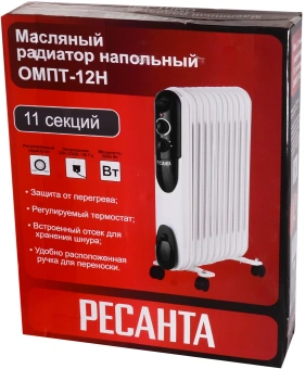 Радиатор масляный Ресанта ОМПТ-12Н 2500Вт белый - купить недорого с доставкой в интернет-магазине