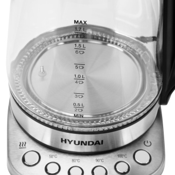 Чайник электрический Hyundai HYK-G3026 1.7л. 2200Вт серебристый/черный корпус: стекло/металл/пластик - купить недорого с доставкой в интернет-магазине