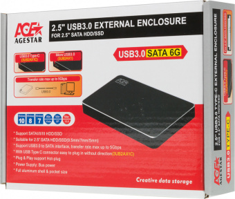 Внешний корпус для HDD/SSD AgeStar 3UB2AX1 SATA I/II/III USB3.0 алюминий черный 2.5" - купить недорого с доставкой в интернет-магазине