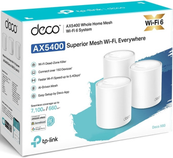 Бесшовный Mesh роутер TP-Link Deco X60(3-Pack) AX5400 10/100/1000BASE-TX белый (упак.:3шт) - купить недорого с доставкой в интернет-магазине