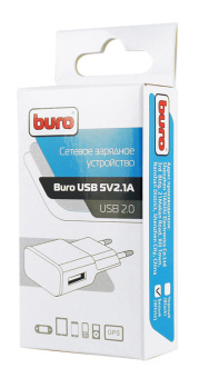 Сетевое зар./устр. Buro TJ-159w 10.5W 2.1A USB-A универсальное белый - купить недорого с доставкой в интернет-магазине