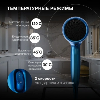 Фен Hyundai H-HDI0757 2200Вт синий - купить недорого с доставкой в интернет-магазине