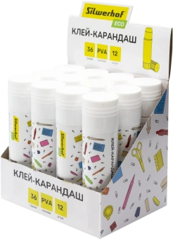 Клей-карандаш Silwerhof Eco 36гр ПВА дисплей картонный - купить недорого с доставкой в интернет-магазине