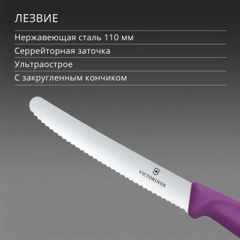 Нож кухонный Victorinox Swiss Classic (6.7835.C1) стальной столовый для томатов лезв.110мм серрейт. заточка пурпурный - купить недорого с доставкой в интернет-магазине