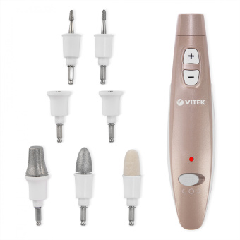 Маникюрно-педикюрный набор Vitek VT-2214 насадок в компл.:7шт (подсветка) золотистый/белый - купить недорого с доставкой в интернет-магазине