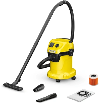Строительный пылесос Karcher WD 3 P V-17/4/20 1000Вт (уборка: сухая/сбор воды/выдув) желтый - купить недорого с доставкой в интернет-магазине