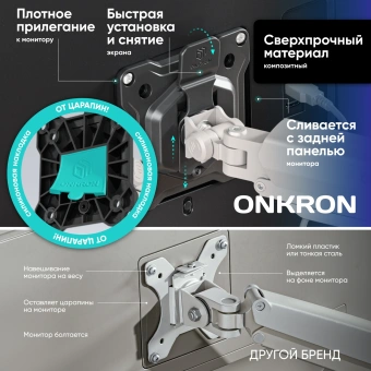 Кронштейн для мониторов Onkron G160 BW черный/белый 13"-32" макс.10кг настольный поворот и наклон верт.перемещ. - купить недорого с доставкой в интернет-магазине
