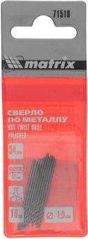 Сверло Matrix 71510 по металлу Д=1мм Дл=34мм (10пред.) для дрелей - купить недорого с доставкой в интернет-магазине