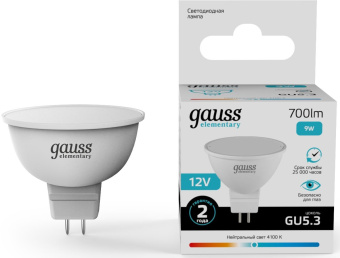 Лампа светодиодная Gauss Elementary 9Вт цок.:GU5.3 софит 12B св.свеч.бел.нейт. (11529) - купить недорого с доставкой в интернет-магазине