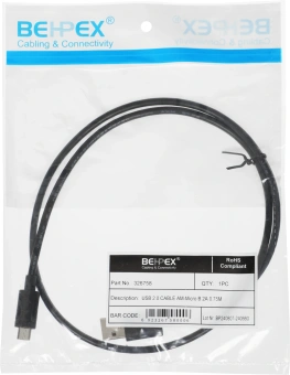 Кабель 2A Square Connector USB (m)-micro USB (m) 0.75м черный - купить недорого с доставкой в интернет-магазине