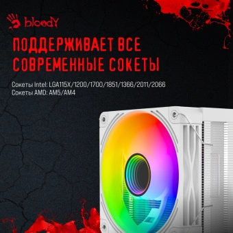 Устройство охлаждения(кулер) Bloody BD-AC220-ARGB1 ARGB Soc-AM5/AM4/1200/1700/1851 белый 4-pin 14-26dB Al+Cu LCD 220W 596gr Ret (BD-AC220-ARGB1-WH) - купить недорого с доставкой в интернет-магазине