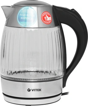 Чайник электрический Vitek VT-7030 1.8л. 2200Вт черный/серебристый корпус: стекло - купить недорого с доставкой в интернет-магазине