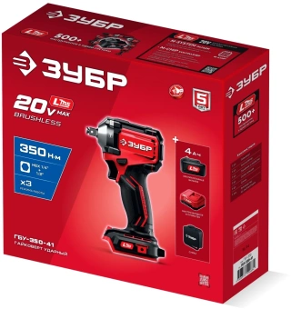 Гайковерт Зубр ГБУ-350-41 40Вт аккум. патрон:квад.3/4" - купить недорого с доставкой в интернет-магазине