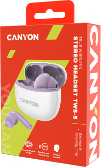 Гарнитура вкладыши Canyon TWS-5 фиолетовый беспроводные bluetooth в ушной раковине (CNS-TWS5PU) - купить недорого с доставкой в интернет-магазине