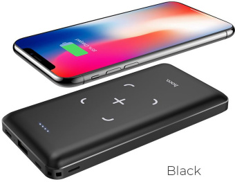 Мобильный аккумулятор Hoco J50 Surf 10000mAh 5W 2A USB-A беспров.зар. черный - купить недорого с доставкой в интернет-магазине