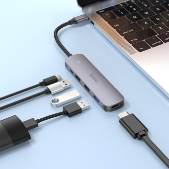 Разветвитель USB-C Hoco HB27 4порт. серый - купить недорого с доставкой в интернет-магазине