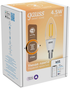 Умная лампа Gauss Smart Home C35 E14 4.5Вт 495lm (1230112) - купить недорого с доставкой в интернет-магазине
