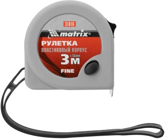 Рулетка строительная Matrix Fine дл.полотна 3м изм.шкала в см зацеп простой серый (31016) - купить недорого с доставкой в интернет-магазине