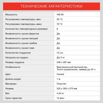 Сушка для фруктов и овощей Starwind SFD9535 12под. 400Вт черный - купить недорого с доставкой в интернет-магазине