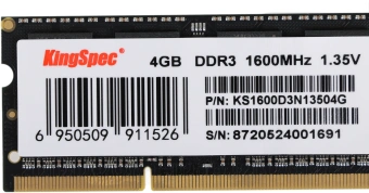 Память DDR3 4GB 1600MHz Kingspec KS1600D3N13504G RTL PC3-12800 CL11 SO-DIMM 204-pin 1.35В single rank Ret - купить недорого с доставкой в интернет-магазине