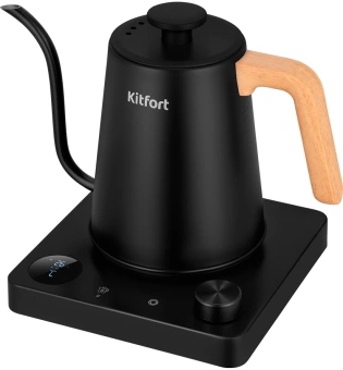 Чайник электрический Kitfort КТ-6726 1л. 1200Вт черный/дерево корпус: нерж.сталь/пластик - купить недорого с доставкой в интернет-магазине