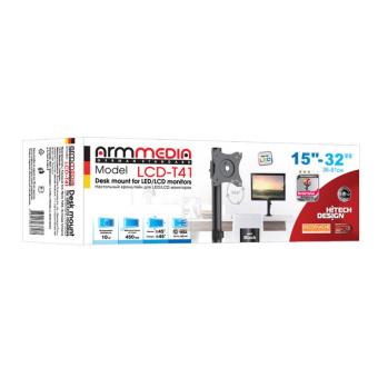 Кронштейн для мониторов Arm Media LCD-T41 черный 15"-32" макс.10кг настольный поворот и наклон верт.перемещ. - купить недорого с доставкой в интернет-магазине