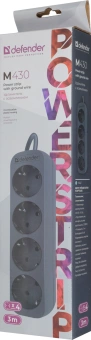 Сетевой удлинитель Defender M430 3м (4 розетки) черный (коробка) - купить недорого с доставкой в интернет-магазине