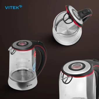 Чайник электрический Vitek VT-7009 1.7л. 2200Вт прозрачный корпус: стекло - купить недорого с доставкой в интернет-магазине