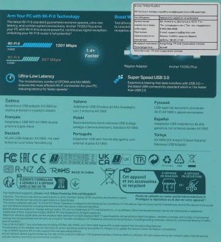 Сетевой адаптер Wi-Fi TP-Link Archer TX30U Plus AX1800 USB 3.0 (ант.внеш.несъем.) 2ант. - купить недорого с доставкой в интернет-магазине