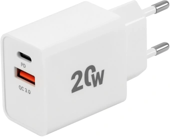 Сетевое зар./устр. Digma DGW2D 20W 3A+1A (PD+QC) USB-C/USB-A универсальное белый (DGW2D0F110WH) - купить недорого с доставкой в интернет-магазине