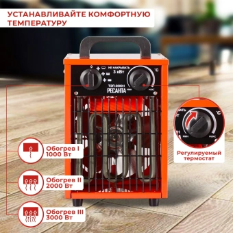 Тепловая пушка электрическая Ресанта ТЭП-3000Н 3000Вт красный - купить недорого с доставкой в интернет-магазине