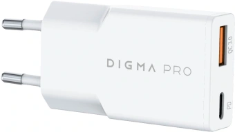 Сетевое зар./устр. Digma Pro DPW2A 20W 3A (PD+QC) USB-C/USB-A универсальное белый (DPW2A2GX11WH) - купить недорого с доставкой в интернет-магазине